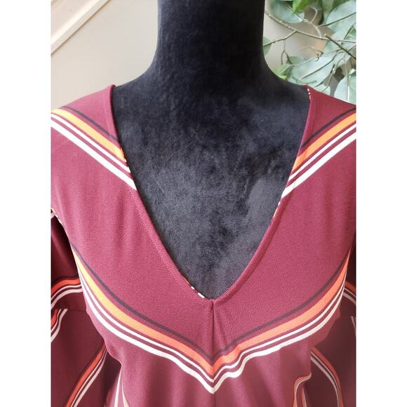 Express Blouse Top Women's Large Red Striped Elastic Waist Long Sleeve V Neck - Picture 11 of 13